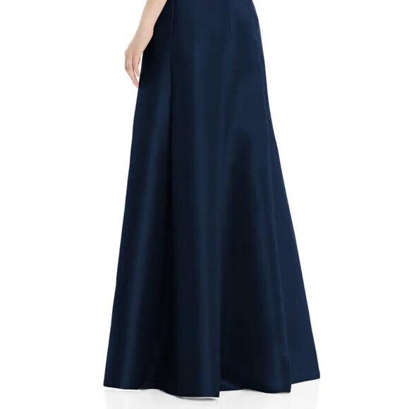 Alfred Sung D826 Midnight Blue Square Neck Satin A-Line Gown - Picture 6 of 6
